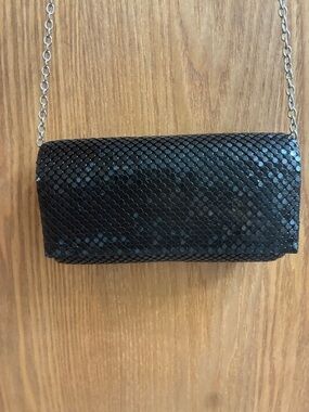 Jessica McClintock Black Mesh Evening Clutch w/ detachable chain strap